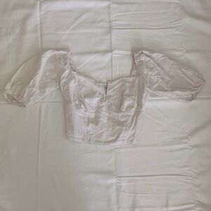 Abercrombie & Fitch Off-White Cropped Long Sleeve Puff Sleeves Fitted Top M